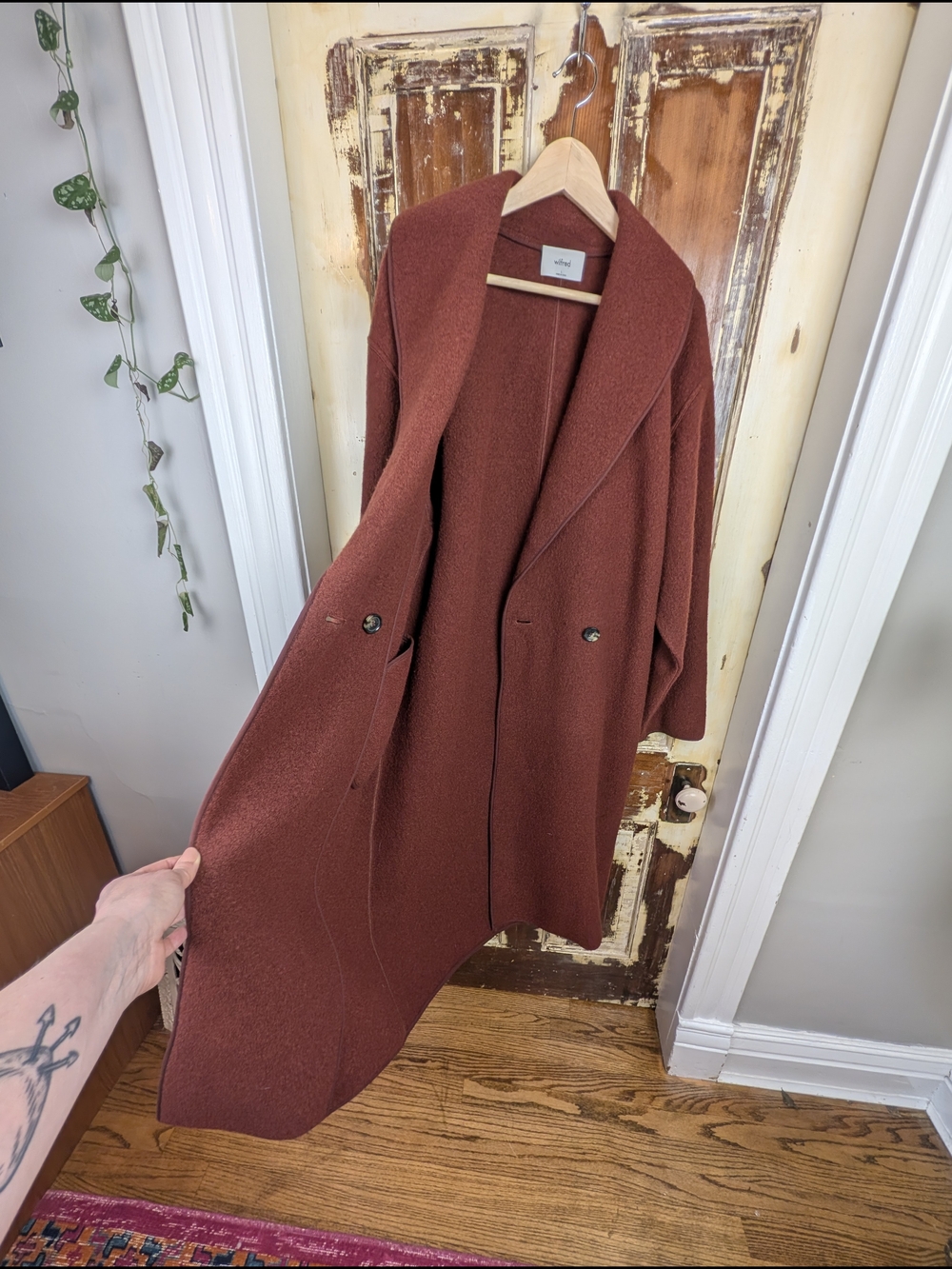 Wilfred Charlize 100% Merino Wool Long Coat Rust Large Aritzia Minimalist - Picture 12 of 14